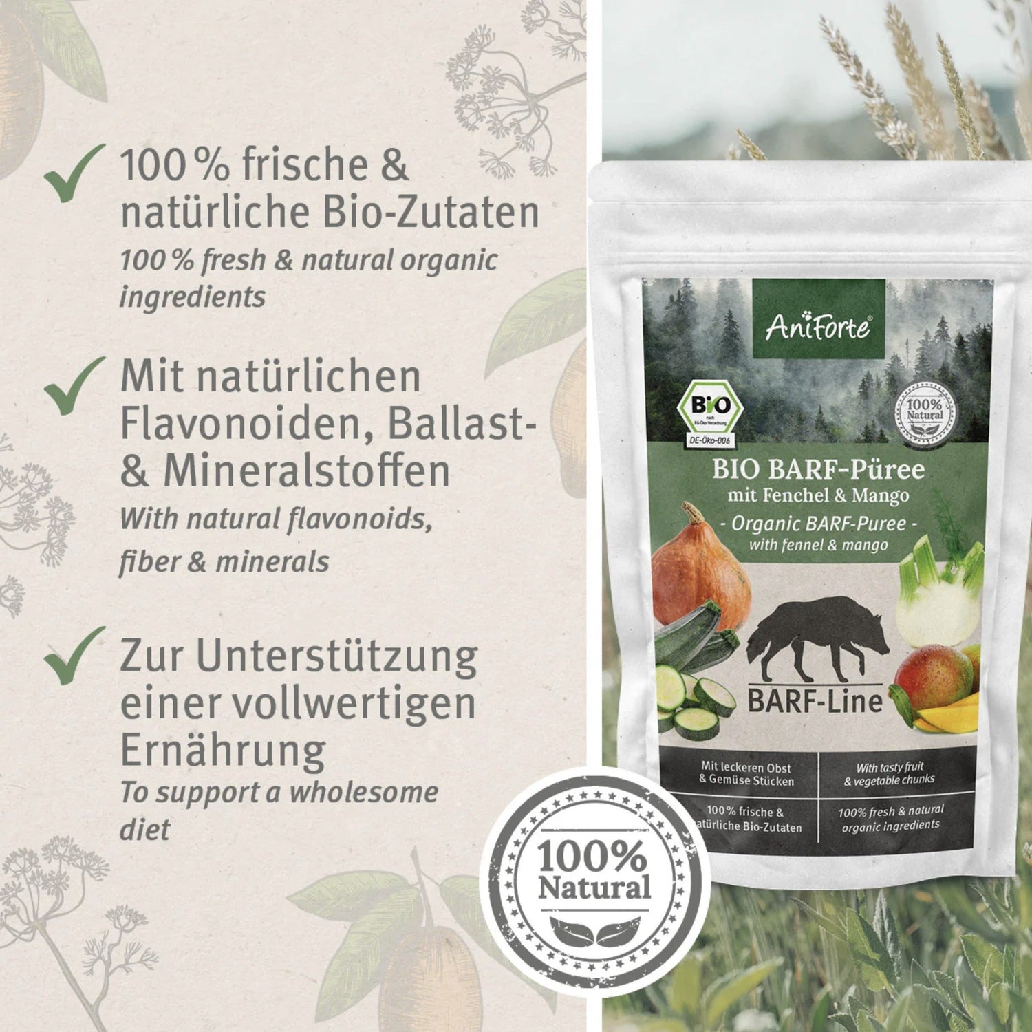 AniForte BIO BARF - Püree mit Fenchel &amp; Mango für Hunde - Woofshack