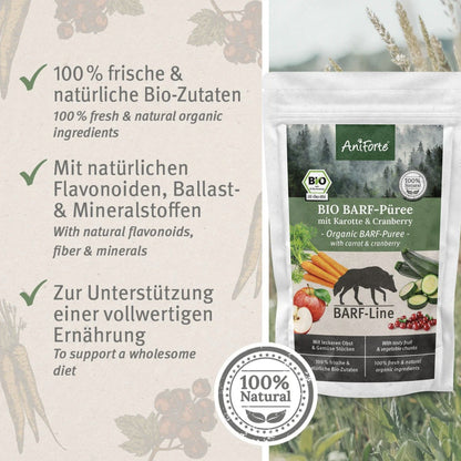 AniForte BIO BARF - Püree mit Karotte &amp; Cranberry für Hunde - Woofshack