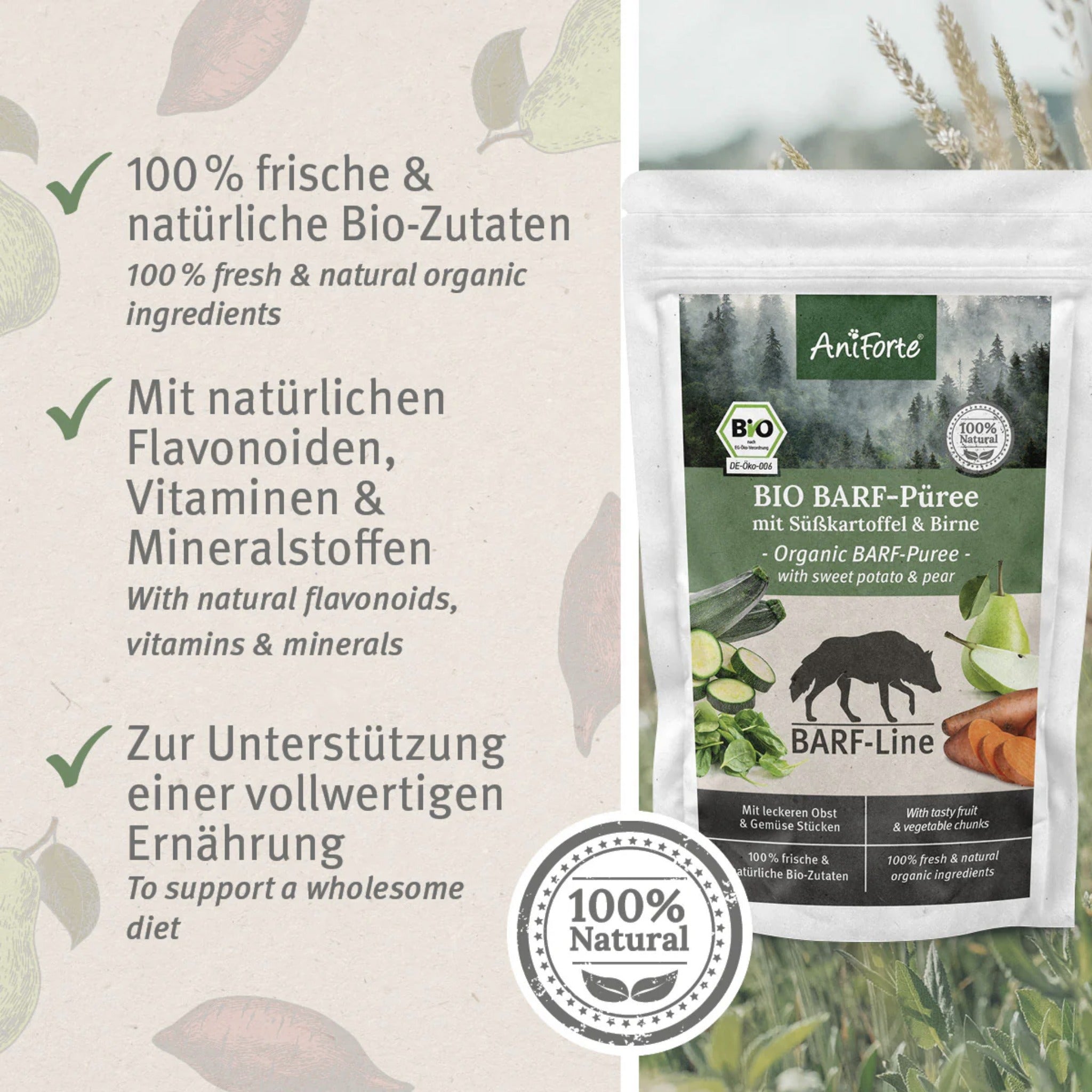 AniForte BIO BARF - Püree mit Süßkartoffel &amp; Birne für Hunde - Woofshack