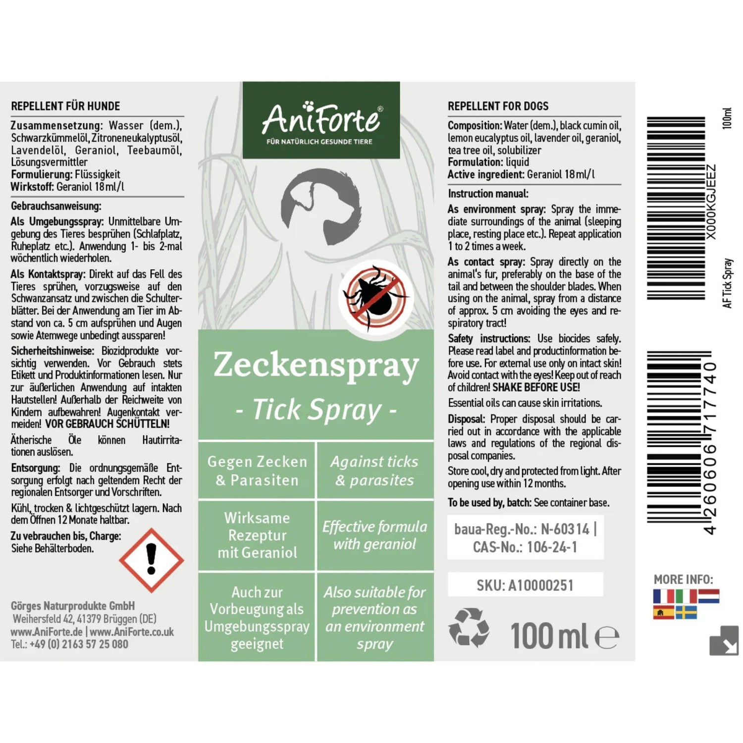 AniForte Zeckenspray für Hunde - Woofshack