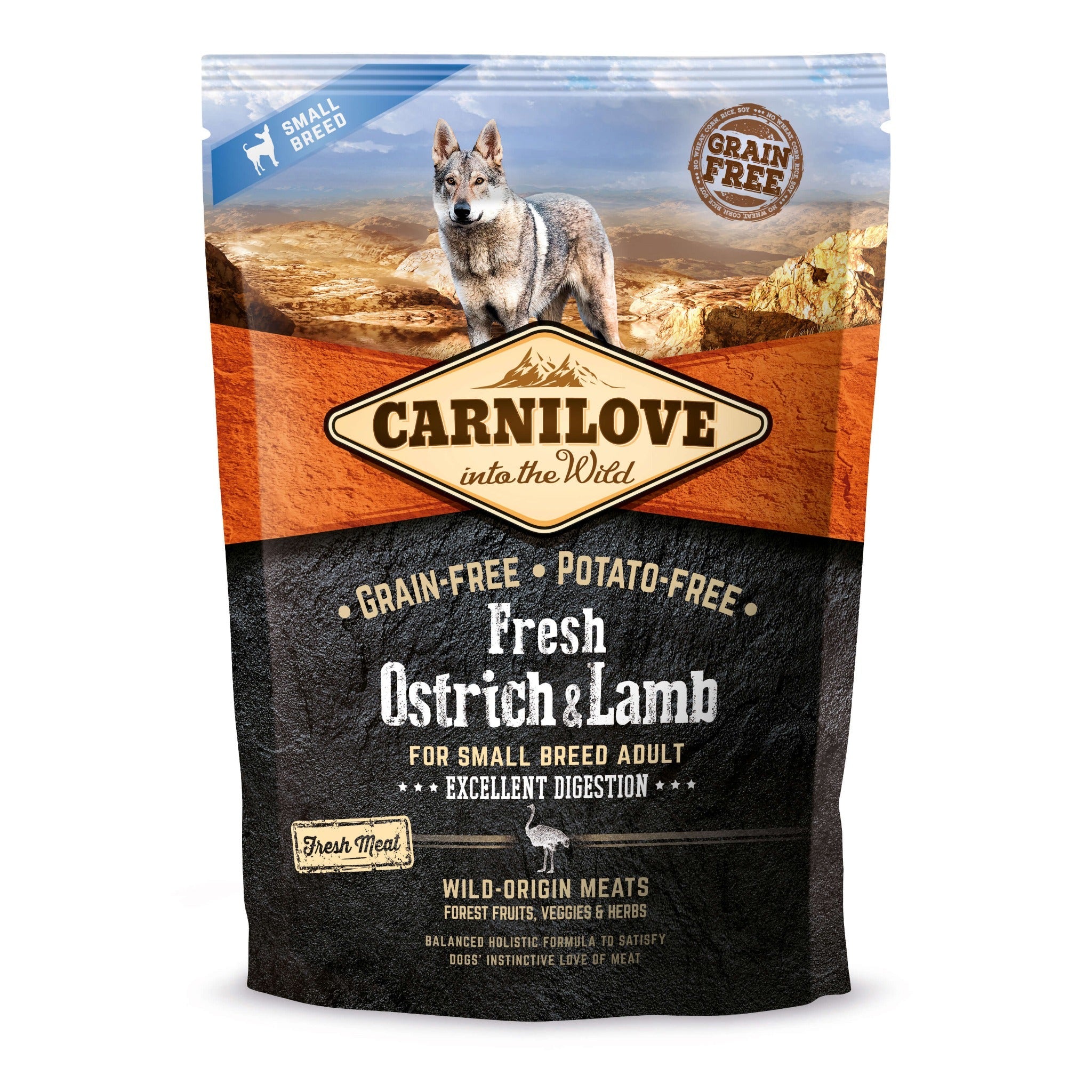 Carnilove Dog Small Breed Adult Trockenfutter, Fresh Ostrich &amp; Lamb - Woofshack