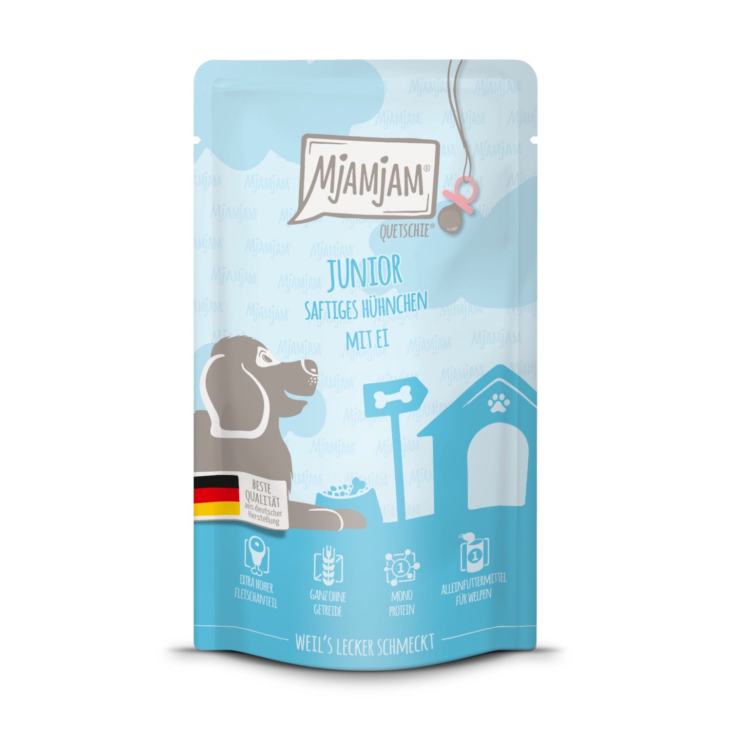 MjAMjAM Quetschie Junior Hühnchen &amp; Ei - Welpen Nassfutter - Woofshack