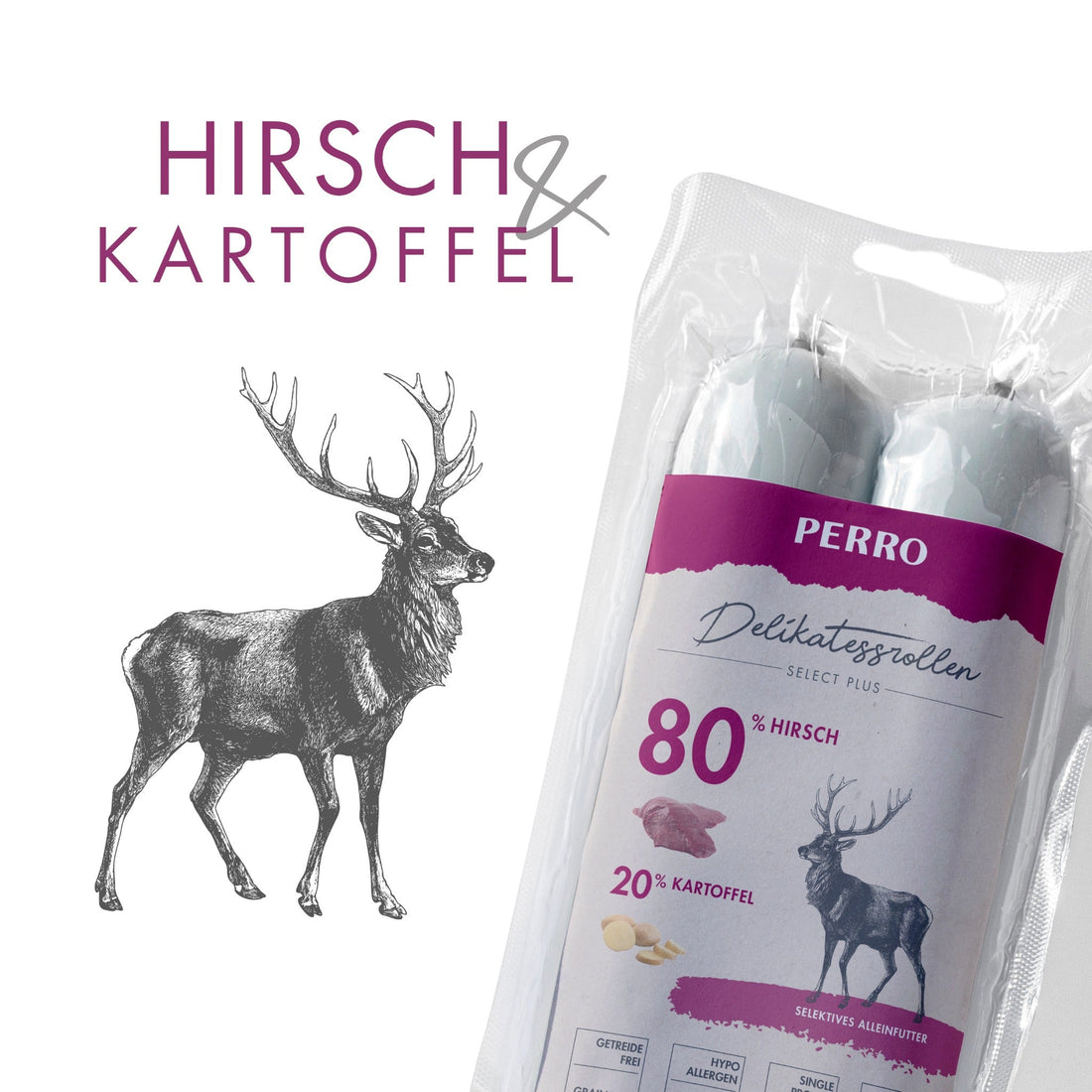 Perro Delikatessrolle No.1 Hirsch &amp; Kartoffel - Hundewurst - Woofshack