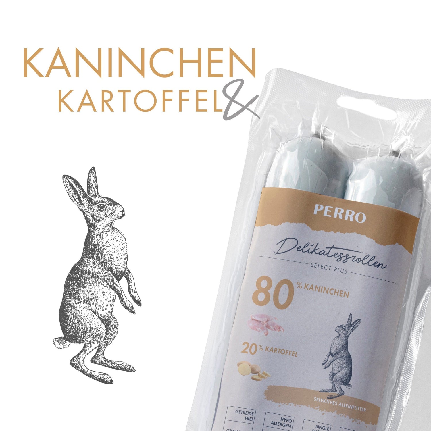 Perro Delikatessrolle No.1 Kaninchen &amp; Kartoffel - Hundewurst - Woofshack