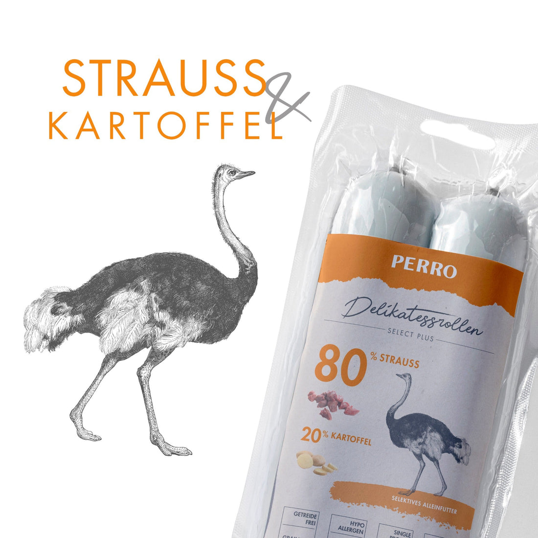 Perro Delikatessrolle No.1 Strauß &amp; Kartoffel - Hundewurst - Woofshack