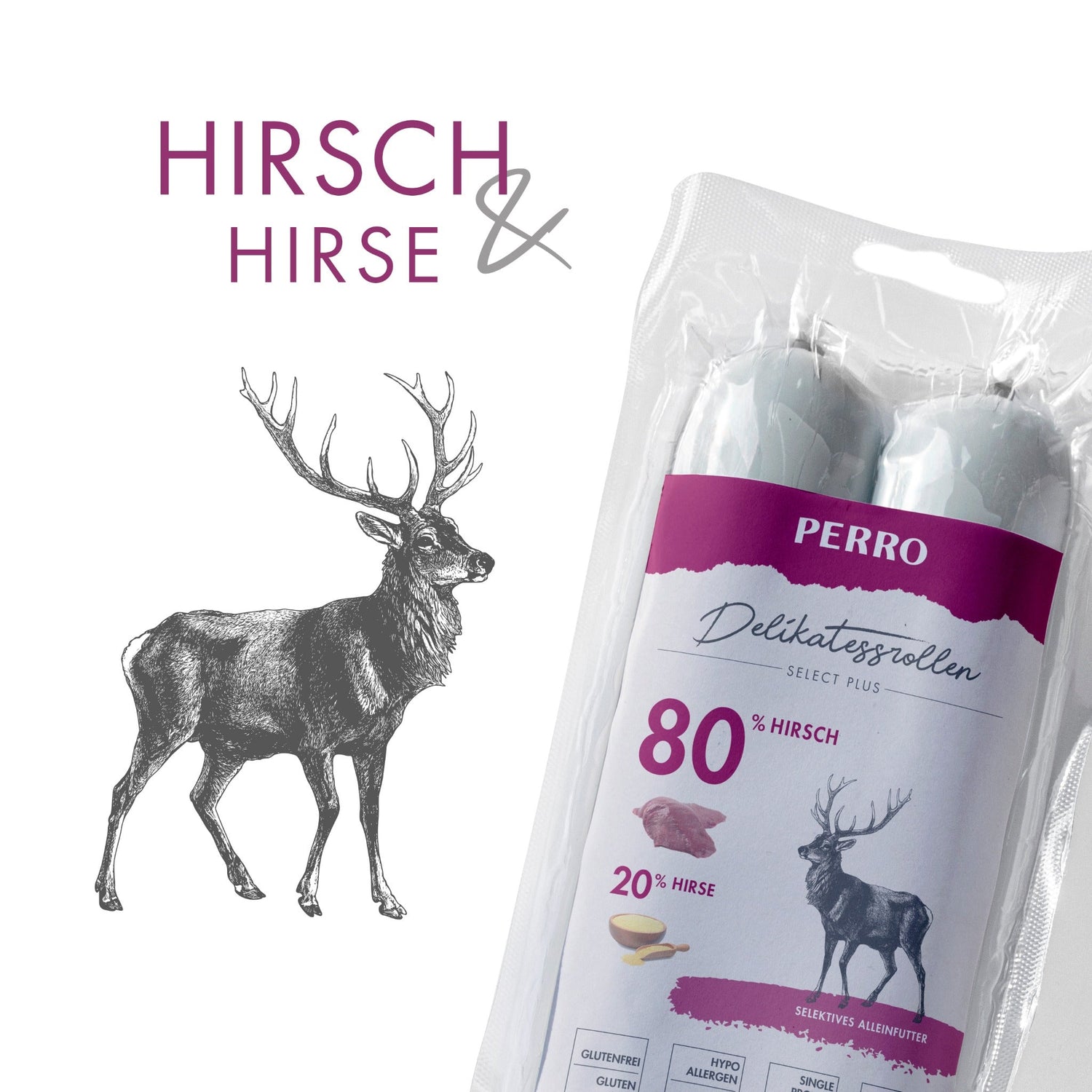 Perro Delikatessrolle No.2 Hirsch &amp; Hirse - Hundewurst - Woofshack